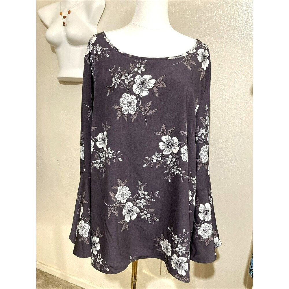 Soprano 3x Brown Blouse Floral Boho long bell Sleeve 100% polyester V cut out
